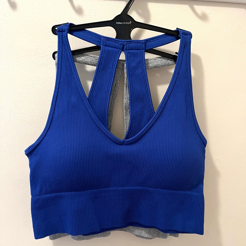 Yogalicious Two-pack Royal Blue/Gray Ribbed Sports Bra